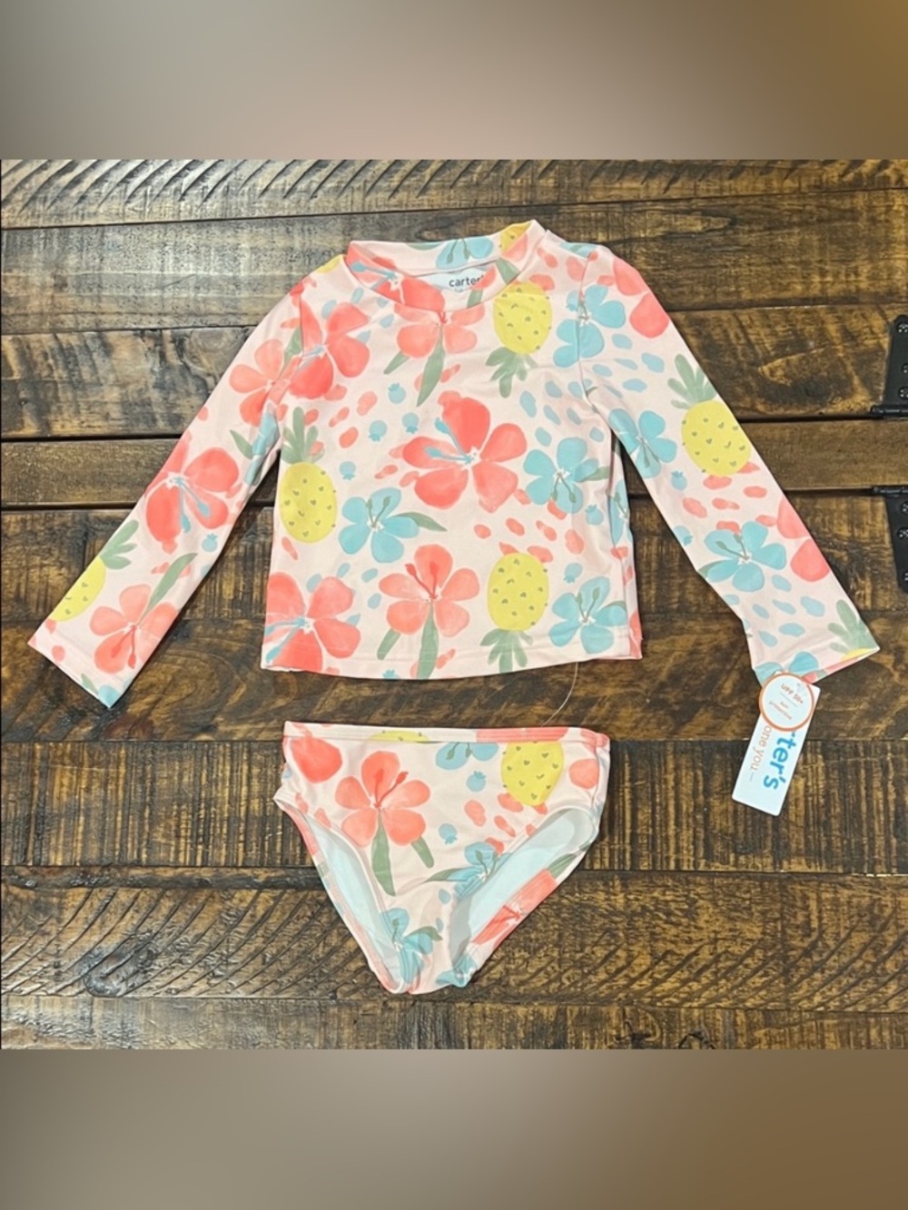 Carter's Floral and Pineapple Kids Rashguard Set - Pink, Yellow, Blue